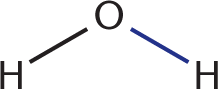 central oxygen bonded to two hydrogens with the bond to the right hydrogen emphasized