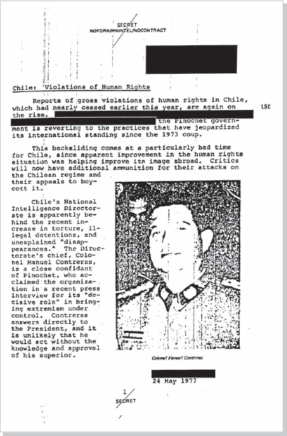 DOCUMENT 6. CIA, SECRET Report, “Chile: Violations of Human Rights,” May 24, 1977 (Page 1).