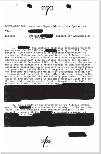 DOCUMENT 4. CIA, SECRET Memorandum, “Project [Excised] Request for Amendment No. 1 for FY 1974,” ca. January 1974 (page 1).