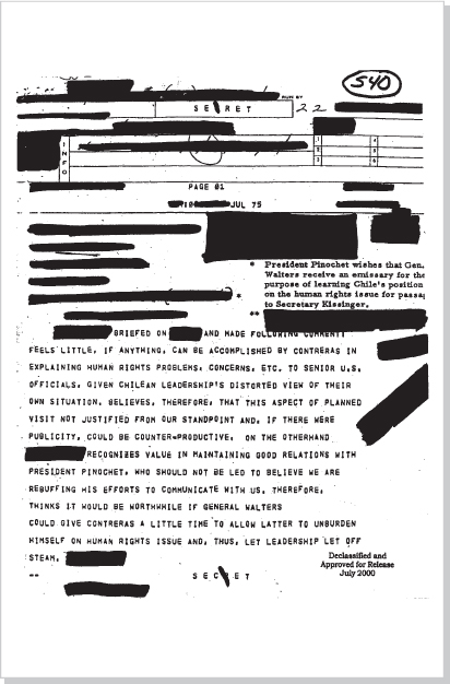 DOCUMENT 9. CIA, SECRET Intelligence Memorandum [Pinochet Request for Contreras Meeting with Deputy Director Vernon Walters], ca. July 1, 1975.