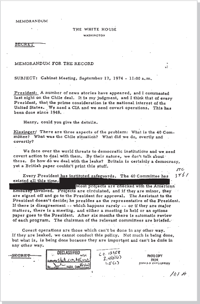 DOCUMENT 11. White House, Memorandum of Conversation, “Cabinet Meeting, September 17, 1974–11:00 a.m.” (pages 1, 2).