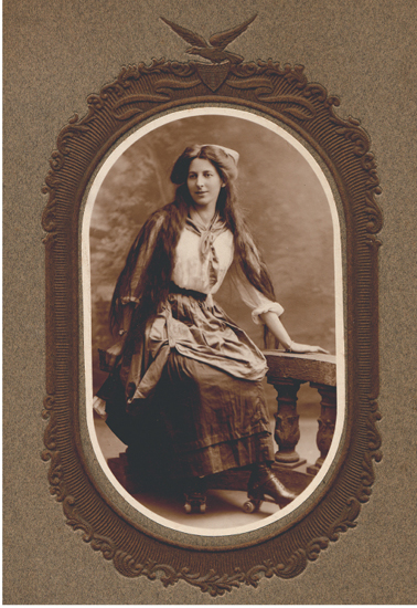 3.1 Studio photograph of Lily Peapell in peasant dress on roller skates, c. 1912