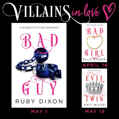 Villains in love graphic of three covers