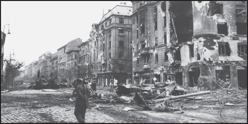 Street scene in Budapest after a battle between Soviet tanks and Hungarian protesters, November 1, 1956. 