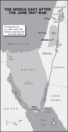 Israeli conquests in the Sinai, East Jerusalem, the West Bank, and the Golan Heights.