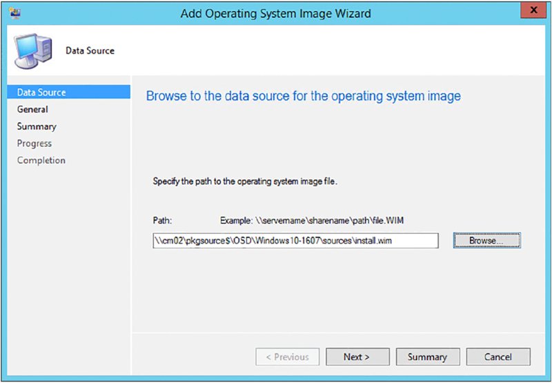 Screenshot of a dialog box shows data source page to browse data source for an operating system image.