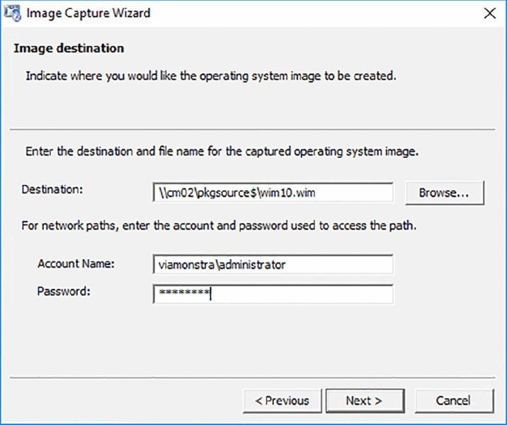 Screenshot of a dialog box shows image destination page, displaying destination, account name, and password.