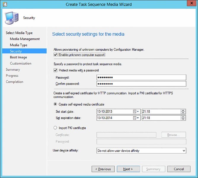 Screenshot of a dialog box displays security settings for the media.