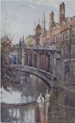 THE BRIDGE OF SIGHS, ST. JOHN’S COLLEGE This Bridge joins the Third Court with the Fourth or New Court. The building on the right, seen through the bridge, is the Library, and dates back to 1624.