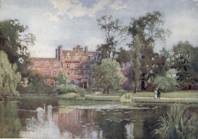 THE LAKE AND NEW BUILDINGS, EMMANUEL COLLEGE The building is known as the Hostel, and was erected between 1885 and 1894.