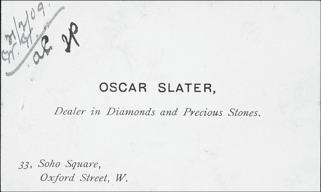 Card printed with one of Slater’s spurious business identities