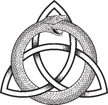 A snake eating a triquetra

Description automatically generated