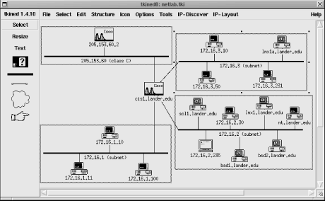 A network map constructed with tkined