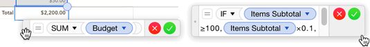 **Figure 97:** Left: Drag the formula editor to any position. Right: Resizing from a corner; note the gray scrollbar that indicates not all of the formula is currently showing.