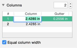 **Figure 160:** Edit column and gutter sizes in the Layout tab.