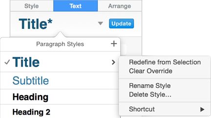 **Figure 170:** The pop-up menu for a style in the popover.