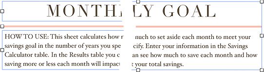 **Figure 175:** Before and after grouping. Left: The separate handles for each object mean that all three elements—the two text boxes and the line between them—must be selected in order for them to move together. Right: The single set of handles shows that the grouped elements are treated as one object.