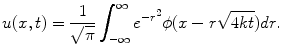 
$$u(x,t)=\frac{1}{\sqrt{\pi}}\int_{-\infty}^{\infty}e^{-r^2}\phi(x-r\sqrt{4kt})dr.$$
