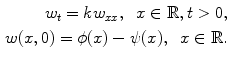 
$$\begin{aligned} w_t=kw_{xx}, \;\;x \in \mathbb R,t>0, \\ w(x,0)=\phi(x)-\psi(x),\;\;x \in \mathbb R.\end{aligned}$$
