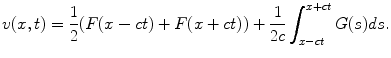 
$$v(x,t)=\frac{1}{2}(F(x-ct)+F(x+ct))+\frac{1}{2c}\int_{x-ct}^{x+ct}G(s)ds.$$
