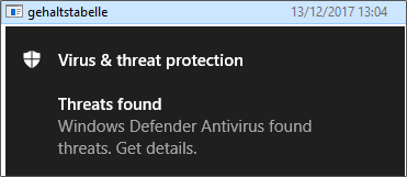 Meistens erkennt Windows Defender die Default-Dateien von Metasploit.   