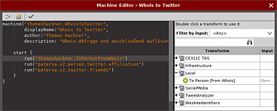 Schieben Sie die Transforms von rechts nach links in den »start«-Block.   