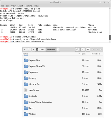 Zugriff auf das Windows-Dateisystem eines Notebooks unter Kali Linux   