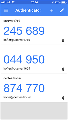 Die App »Google Authenticator« generiert für einmal eingerichtete Accounts alle 30 Sekunden neue Zifferncodes.   