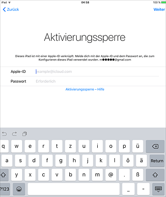 Abfrage der Zugangsdaten zur Aufhebung der iOS-Aktivierungssperre   