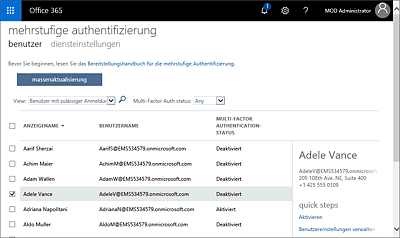 Aktivierung der mehrstufigen Authentifizierung   