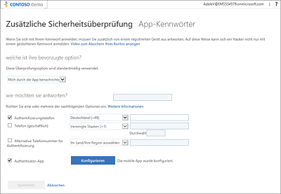 Konfiguration der mehrstufigen Authentifizierung   