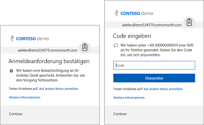 Anmeldevorgang per SMS (links) oder per App (rechts)   