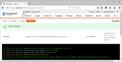 Erfolgreicher Start eines Exploit-Moduls   