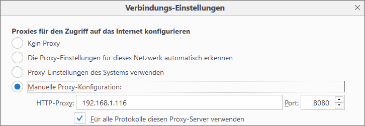 Proxy-Einstellungen im Firefox-Webbrowser  