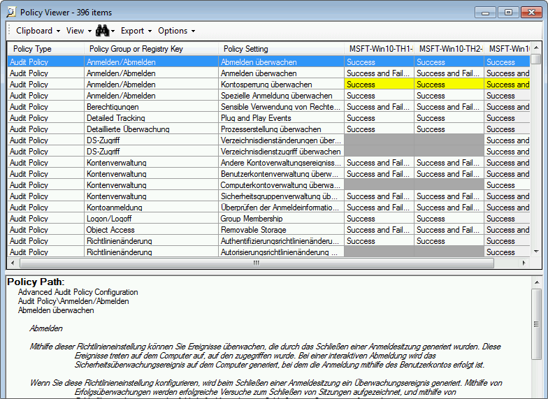 Die Einstellungen, die Ihnen das Security Compliance Toolkit empfiehlt 