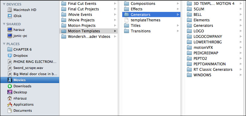 Finding Titles, Effects, Transitions, and Generators at the system level