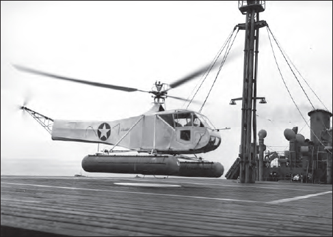 The pontoon-equipped XR-4 flights from the USS