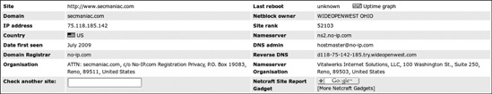 Use Netcraft to find the IP address of the server hosting a particular website.