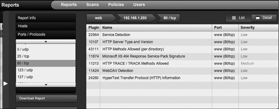 Vulnerability scan results against the target web server