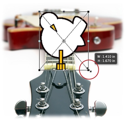 You can drag any of the bounding box’s square handles to resize your object. To adjust all four sides of the box simultaneously, hold down Option (Alt) as you drag a corner handle.The Free Transform tool shows you a handy heads-up display (HUD) of the object’s size (the W and H numbers shown here) when you drag a corner handle. If you click within the bounding box and drag to reposition it, the display changes to show either your X and Y coordinates on the document relative to where you started dragging or an angle value if you’re rotating it (the Move tool does the same thing).Don’t forget to press Return (Enter) when you’re finished because Photoshop won’t let you do anything else while you’ve got an active bounding box.