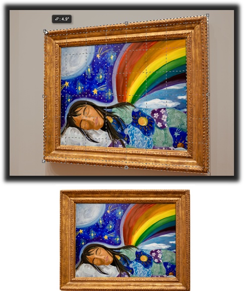 As you can see here, cropping to perspective can instantly and painlessly straighten objects shot at an angle, such as this painting. This kind of thing works well on inanimate objects, but not so great on living things (unless you like that distorted, fun-house-mirror look).(Painting by iStockphoto/Renee Keith.)