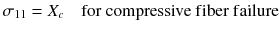 
$$ {\sigma}_{11}={X}_c\kern1em \mathrm{f}\mathrm{o}\mathrm{r}\ \mathrm{compressive}\ \mathrm{f}\mathrm{iber}\ \mathrm{f}\mathrm{ailure}\vspace*{-18pt} $$
