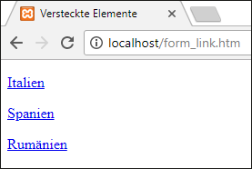 Hyperlinks und versteckte Formularelemente