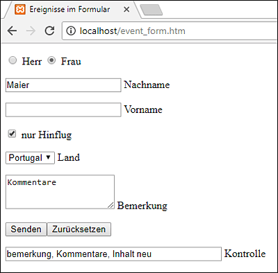 Formular mit Elementen