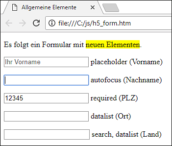 Allgemeine Formularelemente, erster Teil