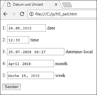 Elemente für Zeitangaben