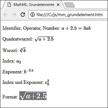 MathML, Grundelemente