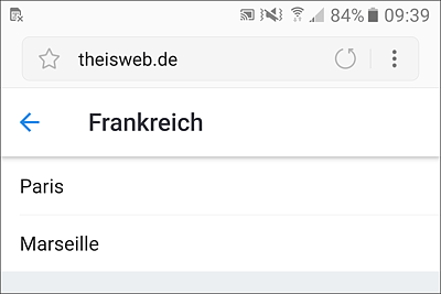 Unterseite »Frankreich« auf der zweiten Ebene