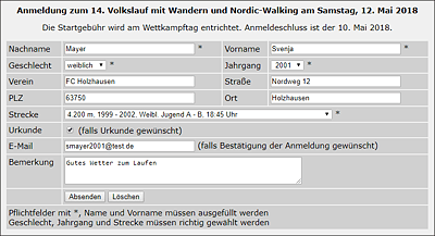 Anmeldung zum Volkslauf