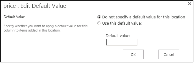 A screenshot displaying available default value options.